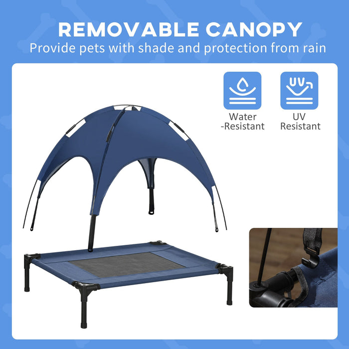 Medium Raised Dog Bed with Canopy, Blue - (76x61x73cm)