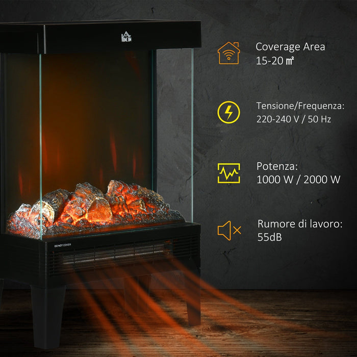 180° Electric Fireplace Heater, Freestanding, LED Flame