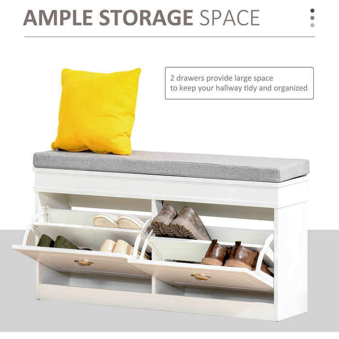 Cushioned Shoe Storage Bench with 2 Drawers For Entryway