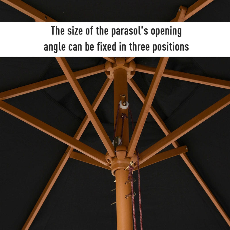 2.5m Wooden Garden Parasol - Sun Shade, Patio Canopy