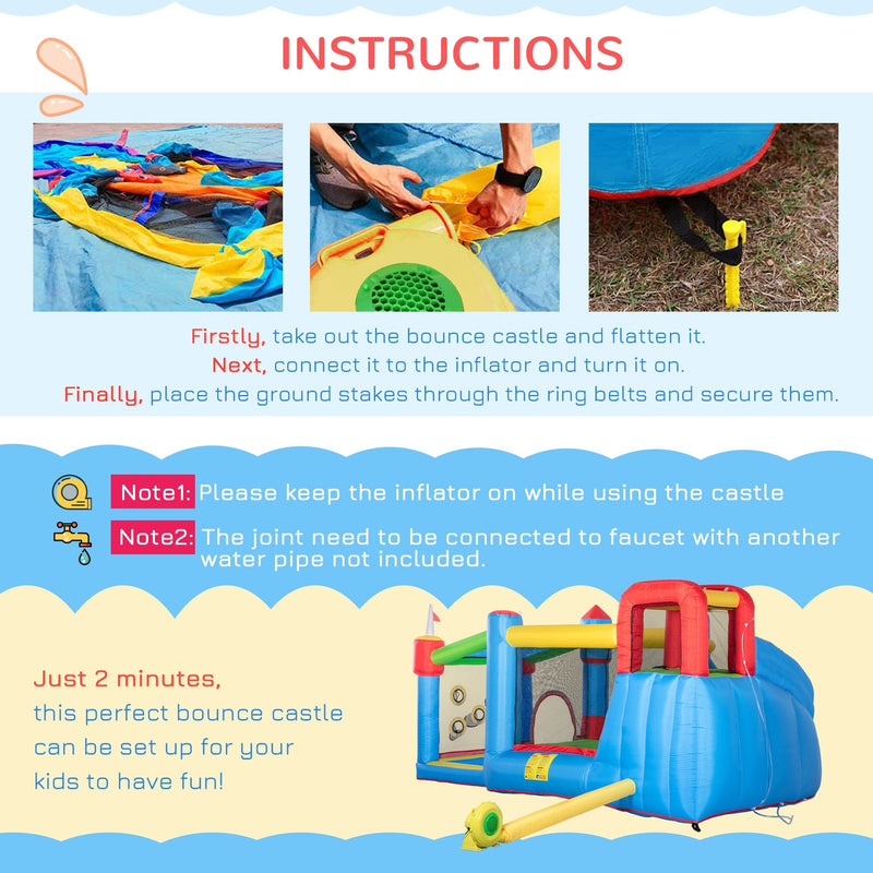 Outsunny 5 in 1 Kids Bounce Castle Large Castle Style Inflatable House Slide Trampoline Pool Water Gun Climbing Wall for Kids Age 3-8 Outsunny