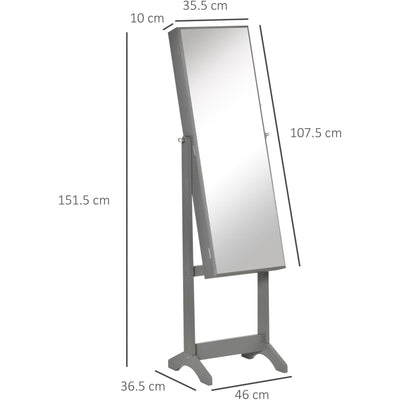Lockable Jewellery Cabinet, Full-Length Mirror, Bedroom Decor Homcom