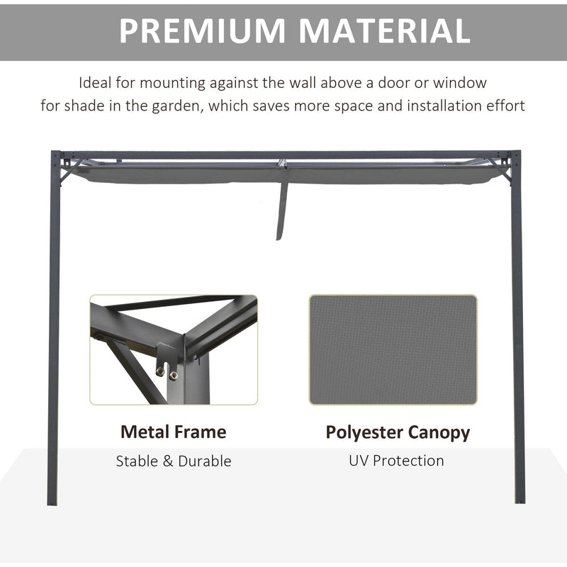 Garden Pergola With Retractable Canopy 3x3m, Wall Mounted