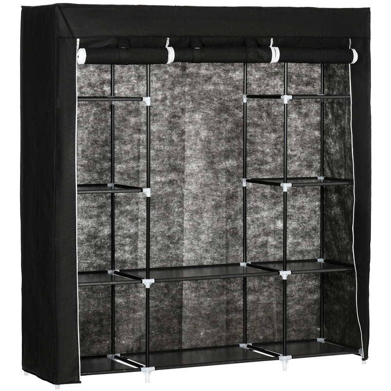 Black 10-Shelf Foldable Fabric Wardrobe