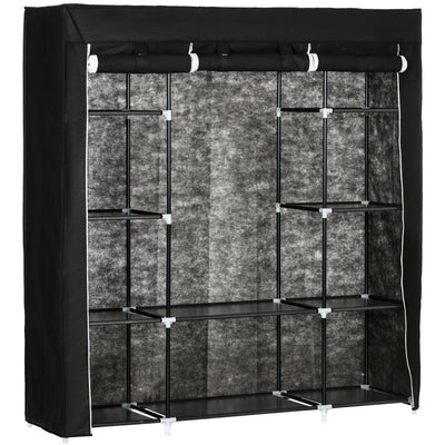 Black 10-Shelf Foldable Fabric Wardrobe Homcom