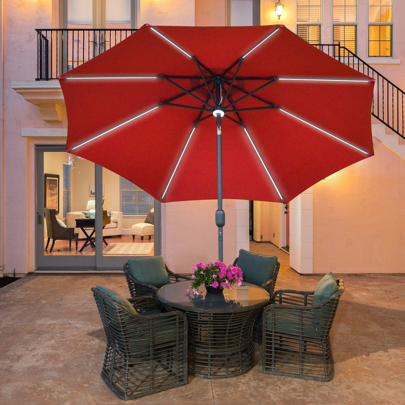 2.7m Garden Parasol With Lights, Tilt, Crank, Summer Shade