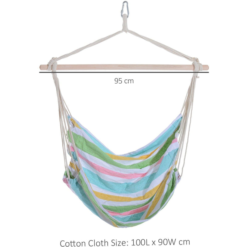 Rope Chair Hammock, Garden Patio Swing, Wooden, Cotton