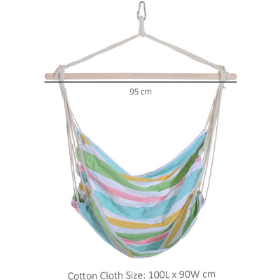 Rope Chair Hammock, Garden Patio Swing, Wooden, Cotton Outsunny