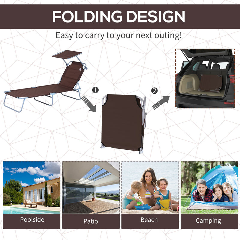 Folding Sun Lounger With Canopy Outsunny