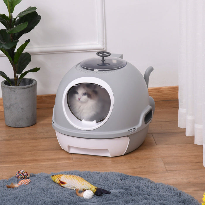 Enclosed Cat Litter Box, Easy Clean, Scoop, Skylight, Grey