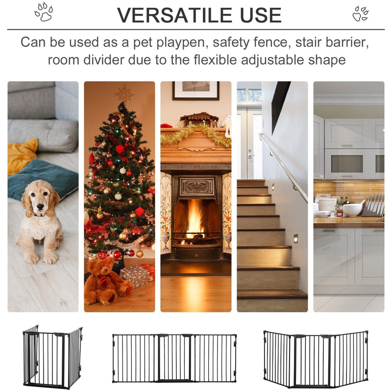 Pet Gate With Door, Pet Playpen, L180 x H74.5 cm, Black