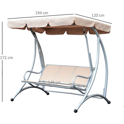 Deluxe 3 Seater Garden Swing Chair with Adjustable Canopy Outsunny