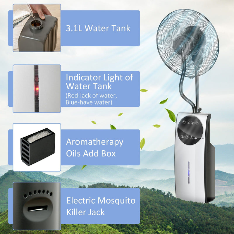 Misting Pedestal Fan, Mosquito Killer, 3.1L Tank, Black Homcom