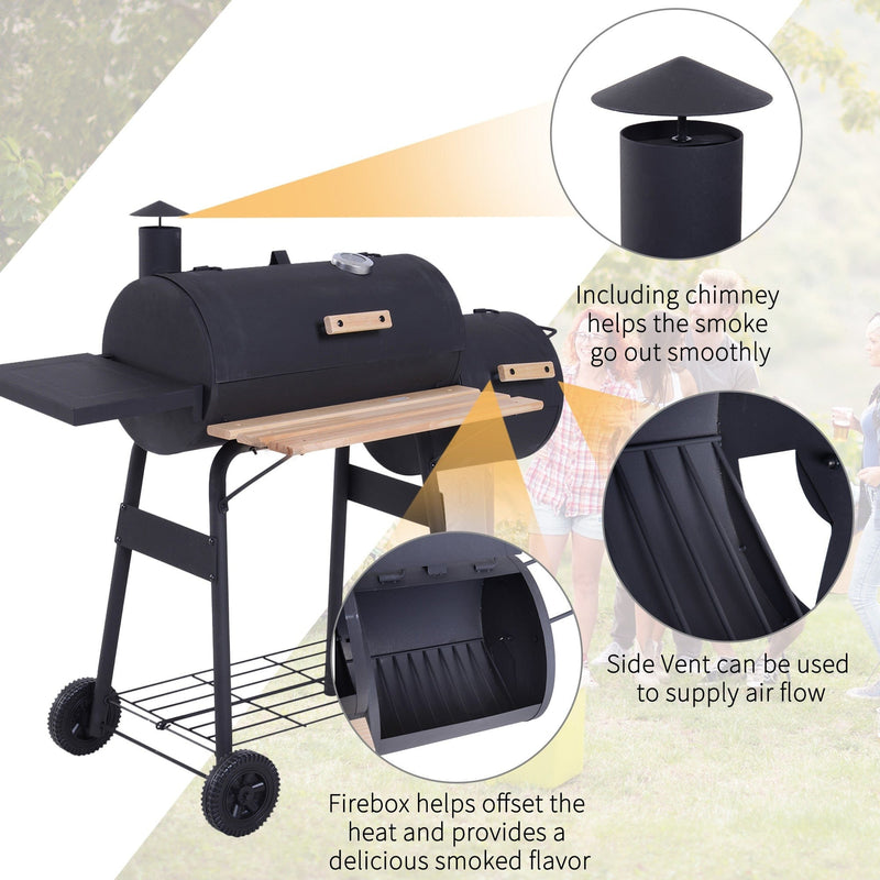 Charcoal Barrel BBQ Grill With Offset Smoker