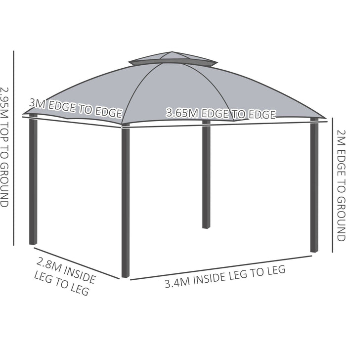 Grey Gazebo With Curtains, Stylish 2 Tier Roof, 3.7x3m