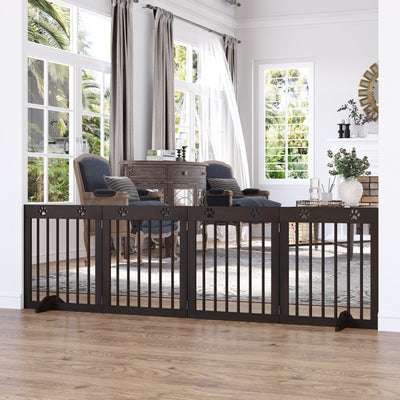 Freestanding Pet Gate, Folding Design, 204 x 61cm, Brown Homcom