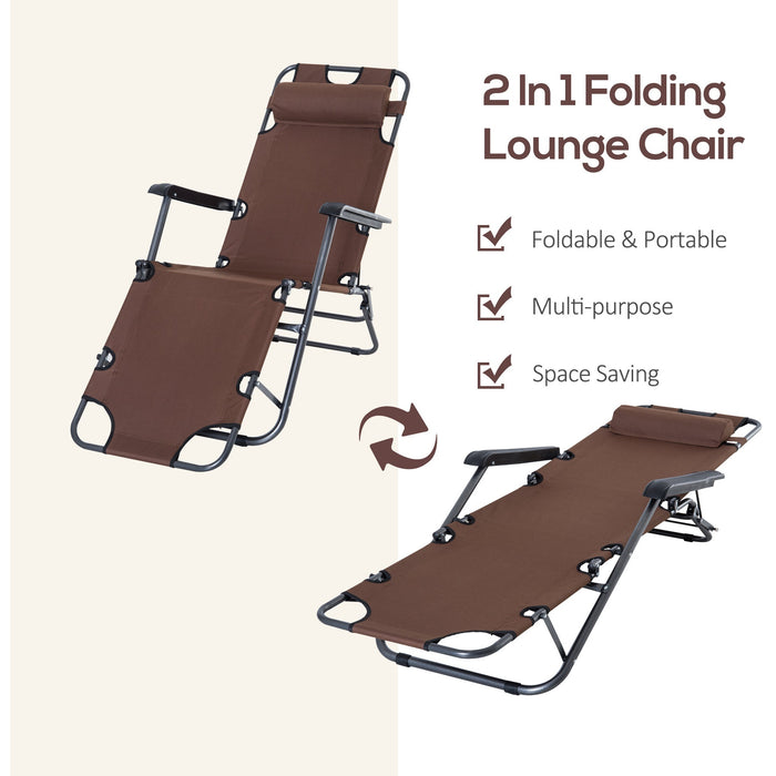 2-in-1 Folding Sun Lounger Chair with Pillow, Coffee