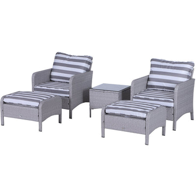 Rattan Garden Lounge Set with Glass Table & Cushions Outsunny