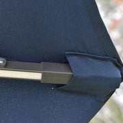 Image of a blue cantilever parasol with solar lights