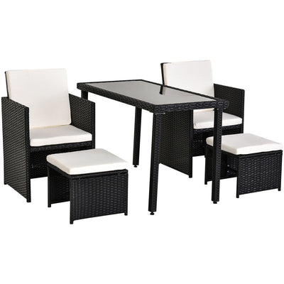 Rattan Dining Set with Table, Chairs & Footstools Outsunny