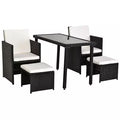 Rattan Dining Set with Table, Chairs & Footstools Outsunny