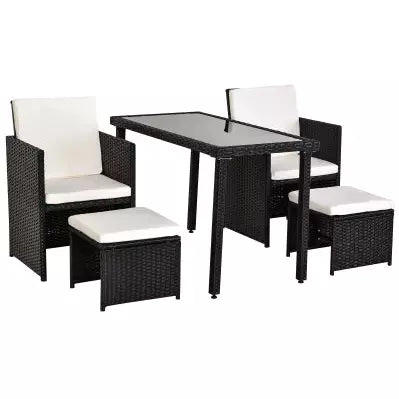 Rattan Dining Set with Table, Chairs & Footstools