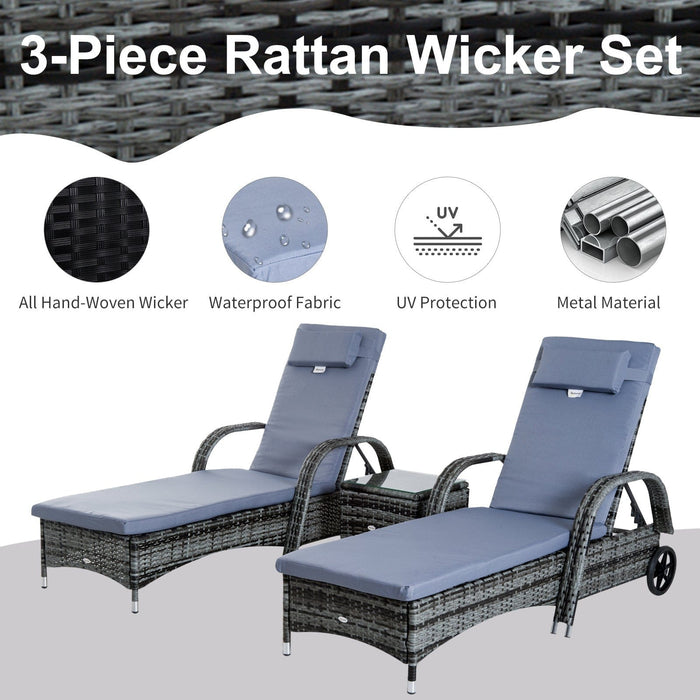 3 Piece Rattan Sun Lounger Set