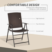 Outsunny 2pcs Folding Garden Chair Rattan Bistro Set with Armrest for Outdoor Steel Frame Outsunny