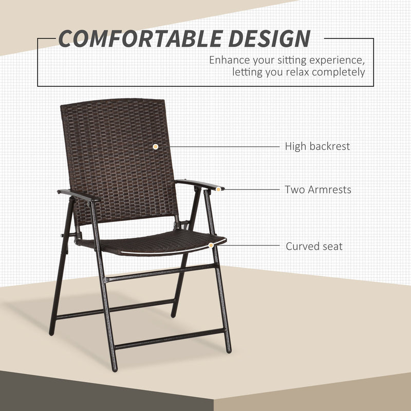 Outsunny 2pcs Folding Garden Chair Rattan Bistro Set with Armrest for Outdoor Steel Frame Outsunny