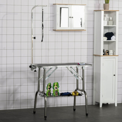 Folding Pet Grooming Table With Arm, Black Pawhut