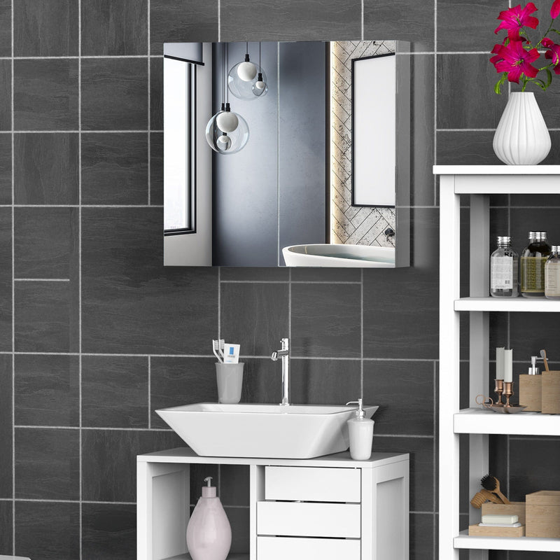 Wall Mounted Bathroom Mirror Cabinet, Double Doors