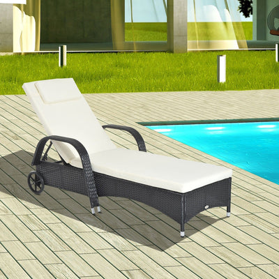 Rattan Sun Lounger With Wheels Outsunny