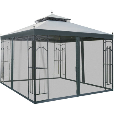 Gazebo With Curtains, Double Top Canopy, 3x3m, Grey Outsunny