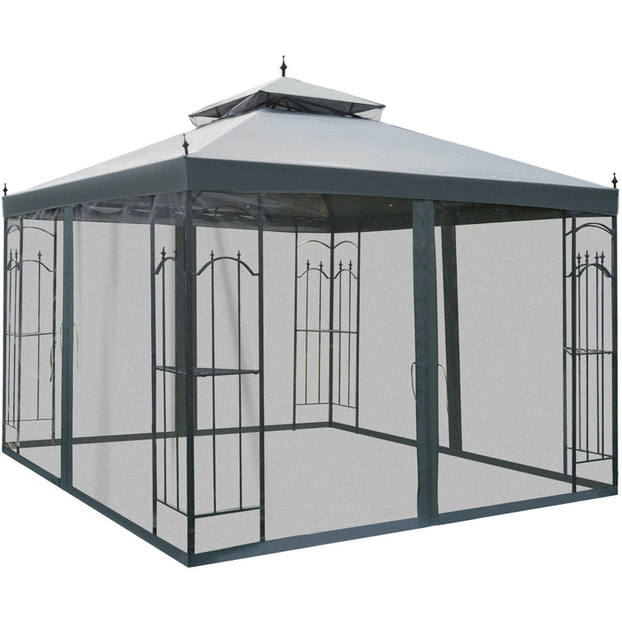 Gazebo With Curtains, Double Top Canopy, 3x3m, Grey