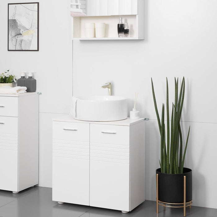 White Under Sink Bathroom Cabinet, 60W x 30D x 62.5Hcm