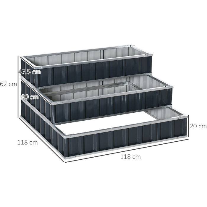 3 Tier Raised Metal Garden Bed, Grey