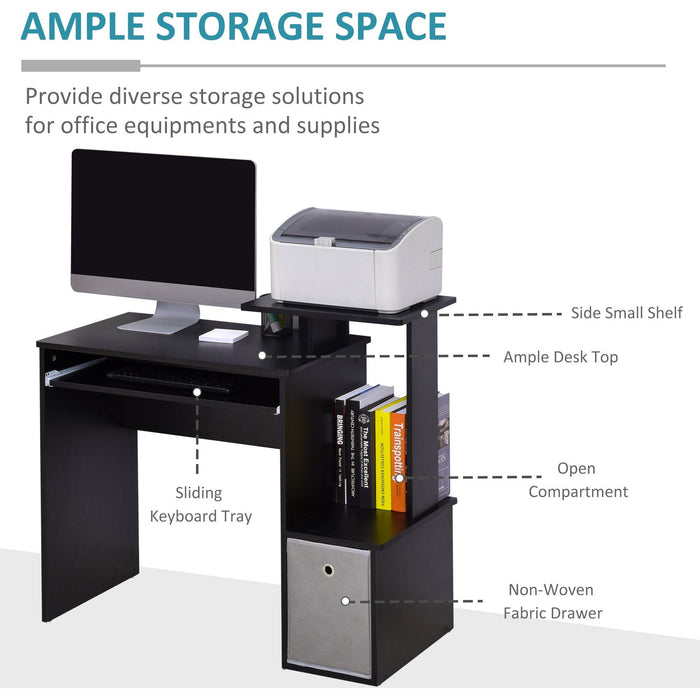 Compact Gaming PC Desk with Keyboard Tray & Drawer Shelf