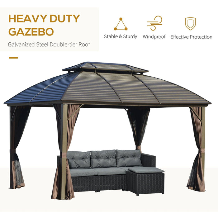 Gazebo With Metal Roof, Curtains, Mosquito Nets 3.65x3m