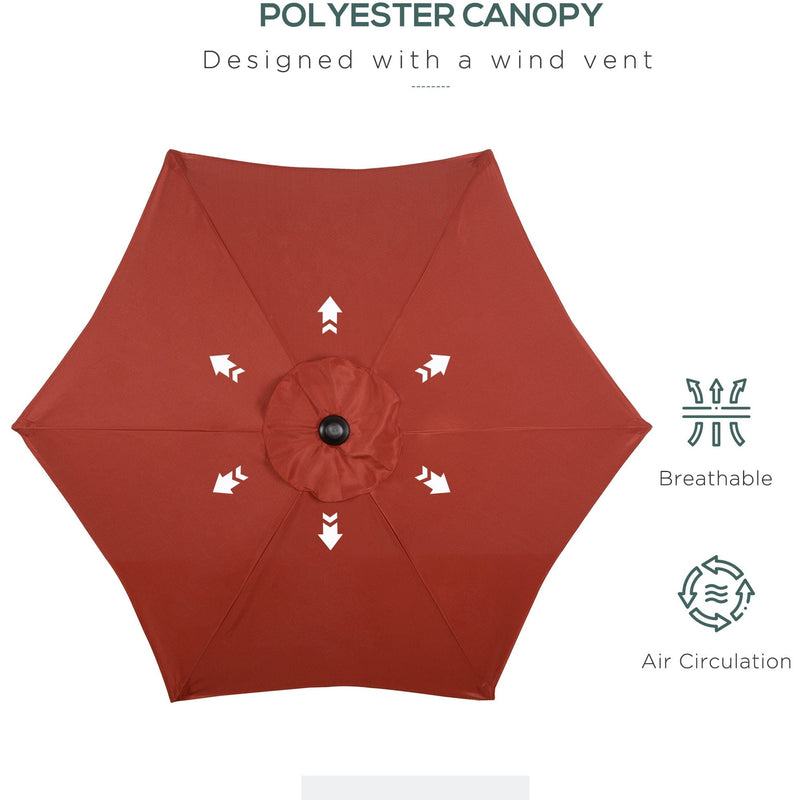 2m Outdoor Patio Parasol - Sun Shade, 6 Ribs Outsunny