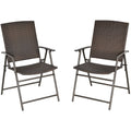 Outsunny 2pcs Folding Garden Chair Rattan Bistro Set with Armrest for Outdoor Steel Frame Outsunny