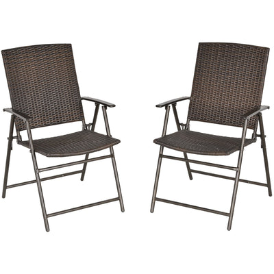 Outsunny 2pcs Folding Garden Chair Rattan Bistro Set with Armrest for Outdoor Steel Frame Outsunny
