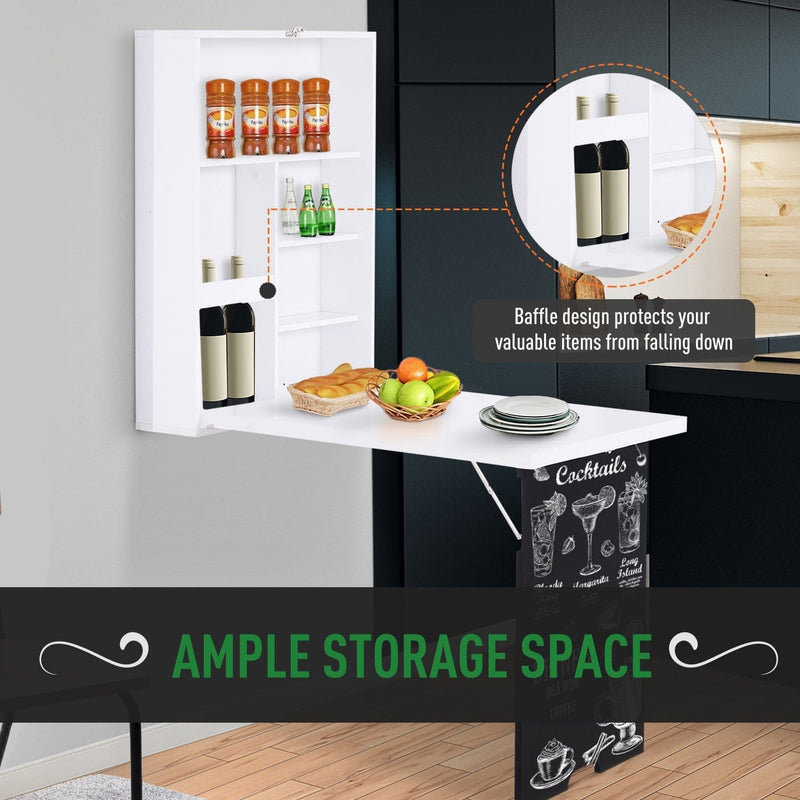 Wall Mounted Folding Table With Chalkboard and Shelf