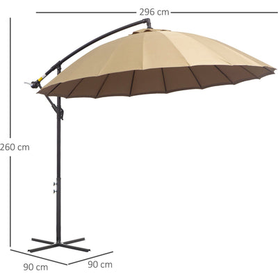 3m Shanghai Cantilever Parasol - Crank Handle, 18 Ribs Outsunny