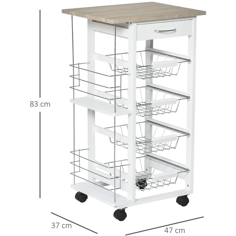 Kitchen Island on Wheels, 4 Baskets, 2 Racks