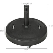 Outsunny Resin Garden Parasol Base with Wheels and Retractable Handles, Round Outdoor Market Umbrella Stand Weight for Poles of Φ38 - Φ48mm, Black Outsunny