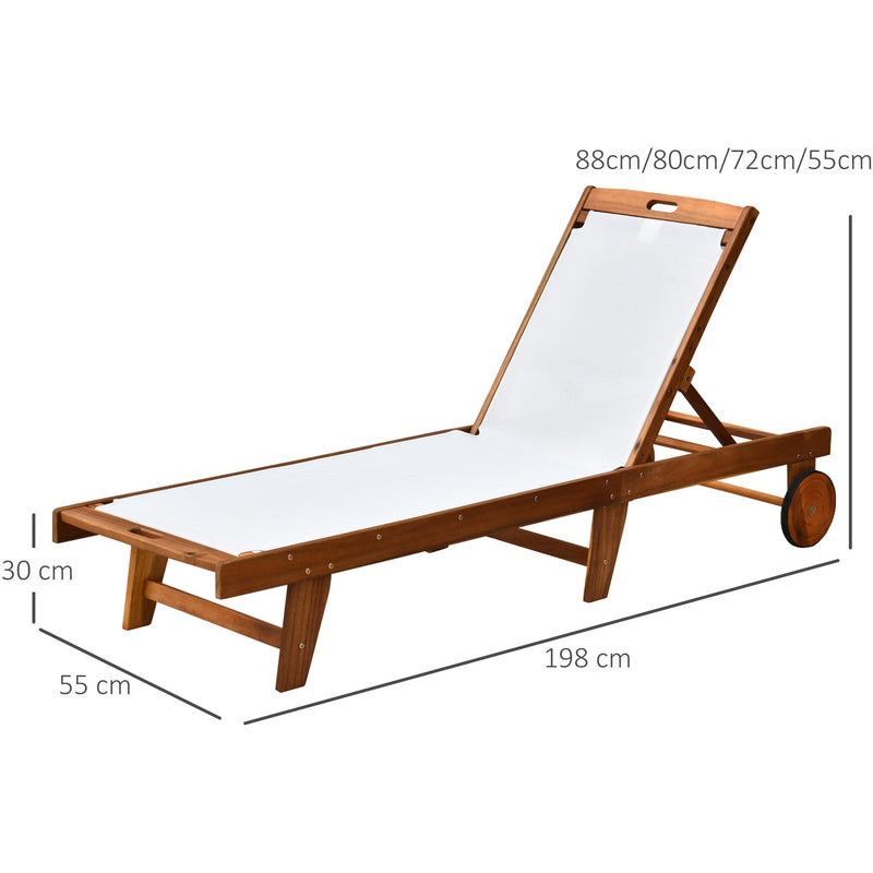 Acacia Wooden Sun Lounger With Wheels