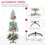 6ft Snow Flocked Artificial Pencil Christmas Tree with Realistic Cypress Branches - Green, Auto Open AOSOM