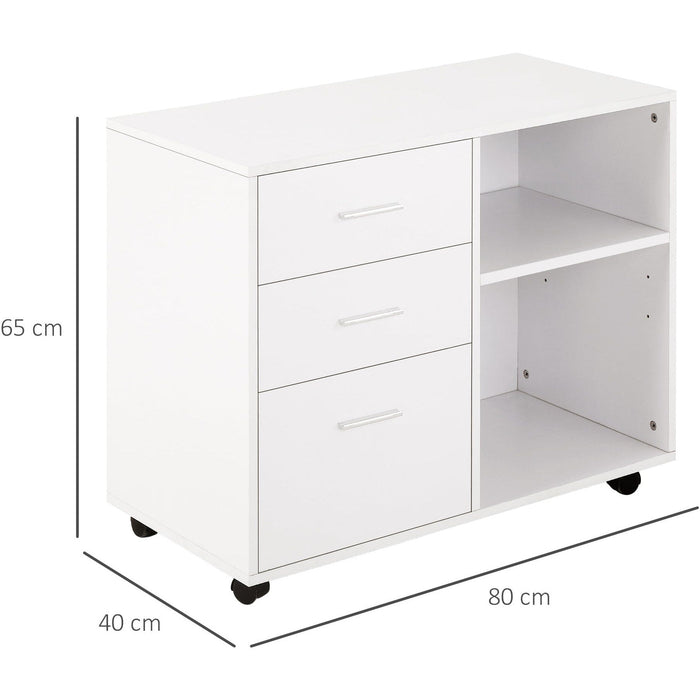 Mobile Printer Stand, 3 Drawers, 2 Shelves, 80x40x65 cm