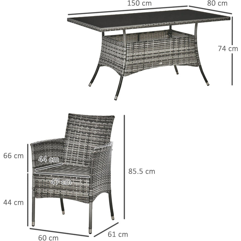 6 Seater Rattan Dining Set with Table - Grey Outsunny
