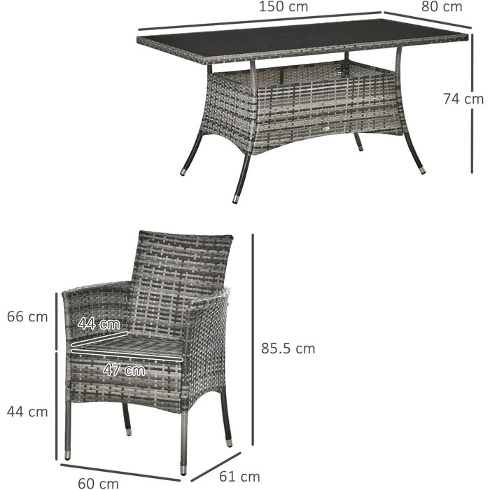 6 Seater Rattan Dining Set with Table - Grey
